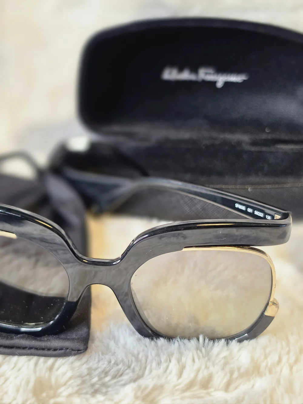 Salvatore Ferragamo Women’s Black and Gold Sunglasses